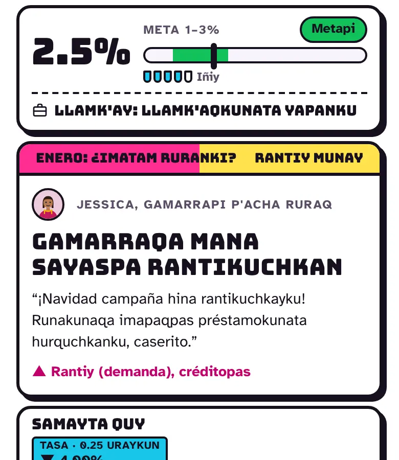 Tablero, inflación chayanapi, llamk'ay, iñiy, killapa kartanwan: Gamarrapi mana sayaspa rantikunku.