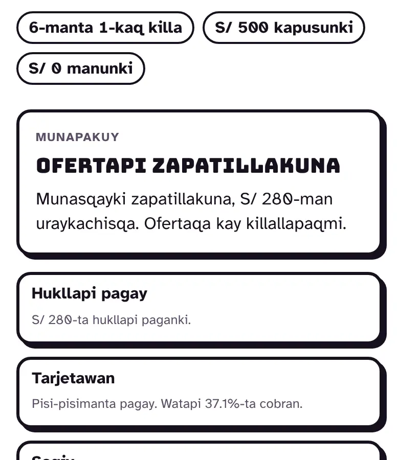 ¿Cuotitas? ¡Suyay!: killapa munapaynin, zapatillakuna ofertapi, imaynatachus pagankiman.