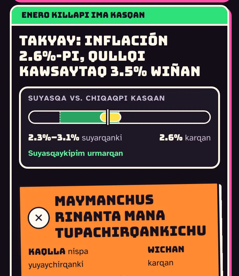 Enero killapa tukukuynin: inflación suyasqawan tupachisqa, yuyaykusqaykipa letreronpas.